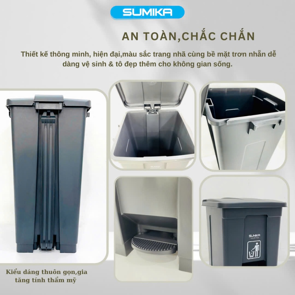 Thùng rác nhựa đạp chân SUMIKA 15L, 25L, 35L, 45L, 55L, có nắp đậy, nhựa cao cấp | BigBuy360 - bigbuy360.vn