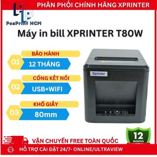 [IN WIFI KHÔNG DÂY] Máy in bill, chốt live XPRINTER T80W khổ 80mm kết nối USB+WIFI, máy in hoá đơn tính tiền không dây