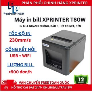 [IN WIFI KHÔNG DÂY] Máy in bill, chốt live XPRINTER T80W khổ 80mm kết nối USB+WIFI, máy in hoá đơn tính tiền không dây
