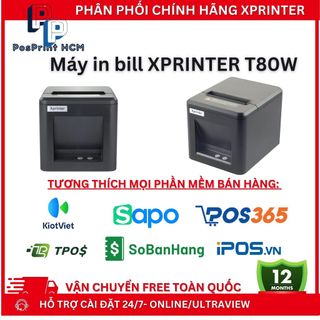 [IN WIFI KHÔNG DÂY] Máy in bill, chốt live XPRINTER T80W khổ 80mm kết nối USB+WIFI, máy in hoá đơn tính tiền không dây