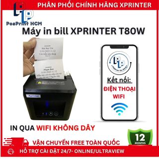 [IN WIFI KHÔNG DÂY] Máy in bill, chốt live XPRINTER T80W khổ 80mm kết nối USB+WIFI, máy in hoá đơn tính tiền không dây