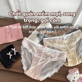 Quần lót nữ lưới phối satin cao cấp viền ren sang trọng đính nơ cute cạp cao tôn dáng DEVARI L8127