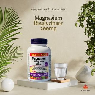 [KOL] TPBVSK Viên Uống Bổ Sung Magie Magnesium Bisglycinate Webber Naturals 200mg 120 viên xuất xứ Canada