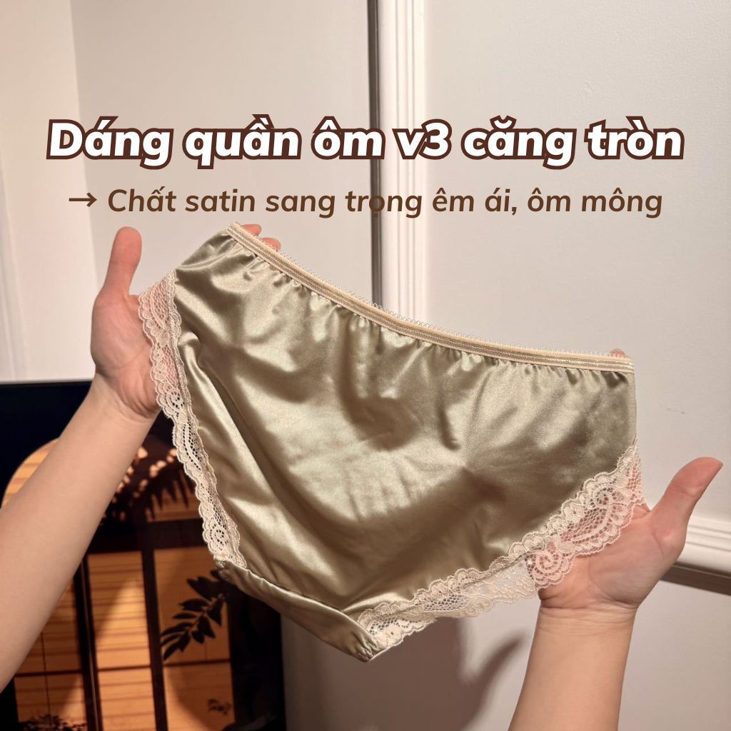 Quần lót nữ cao cấp lụa satin phối ren sang trọng quyến rũ in chữ đính đá xinh xắn sexy LANIXA L8889