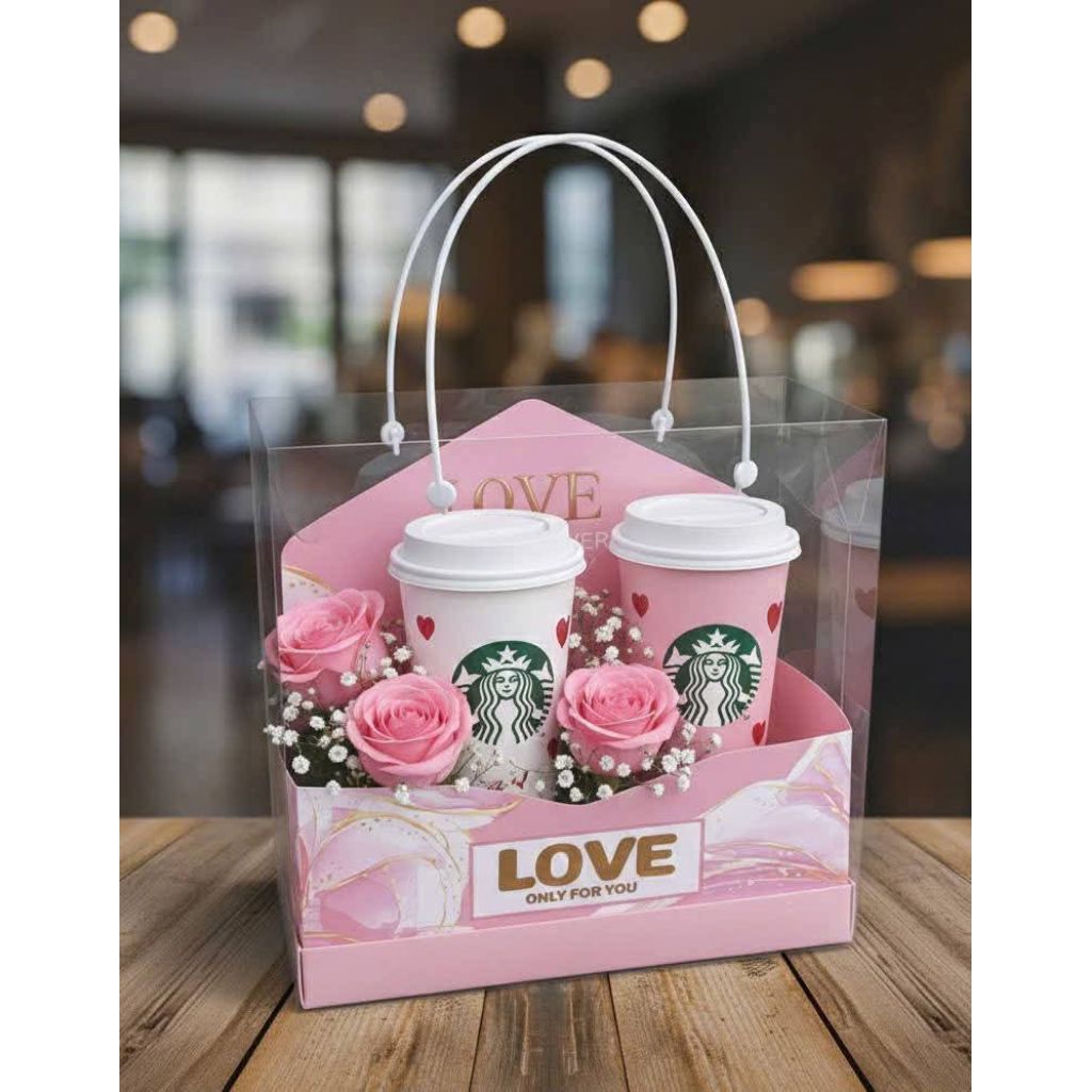 (SET 5c Mẫu hot) HỘP MICA LOVE trong suốt quai pvc trắng