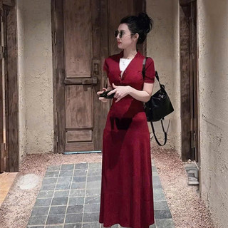 Váy Body Thun Trơn Cổ Polo Phối CúC Dáng Dài Đơn Giản Sang Chảnh Siêu Xinh