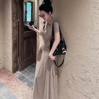 Váy Body Thun Trơn Cổ Polo Phối CúC Dáng Dài Đơn Giản Sang Chảnh Siêu Xinh