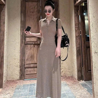 Váy Body Thun Trơn Cổ Polo Phối CúC Dáng Dài Đơn Giản Sang Chảnh Siêu Xinh