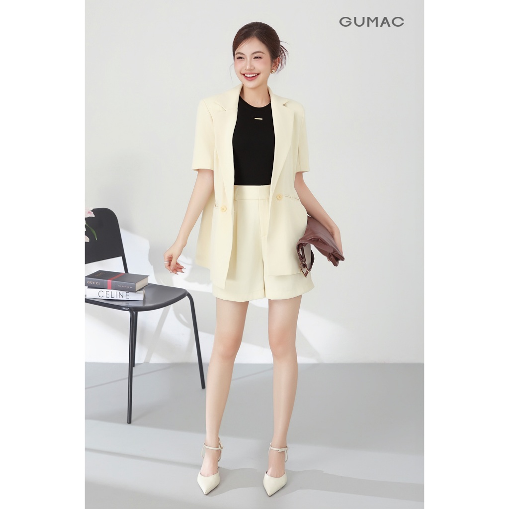 Set Lẻ Áo Khoác Vest GUMAC Form Suông Tay Ngắn OWF03028 - Quần Shorts Dáng A Suông Chiết Ly Trẻ Trung SHF03037