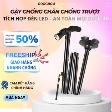 Gậy Chống Chân Chống Trượt Gấp Gọn Cho Người Già - Tích Hợp Đèn Pin, 4 Chân Đứng Chắc Chắn, An Toàn - Hàng Chính Hãng