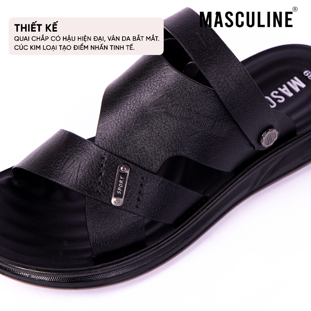 Dép nam Masculine MDL606 dép trung niên quai chéo có hậu da Microfiber đế PU êm nhẹ chống trơn