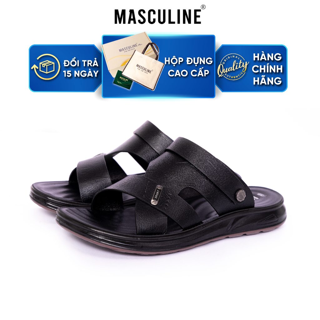 Dép nam Masculine MDL606 dép trung niên quai chéo có hậu da Microfiber đế PU êm nhẹ chống trơn