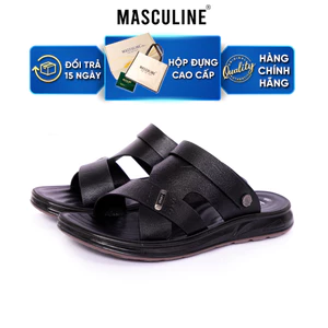 Dép nam Masculine MDL606 dép trung niên quai chéo có hậu da Microfiber đế PU êm nhẹ chống trơn