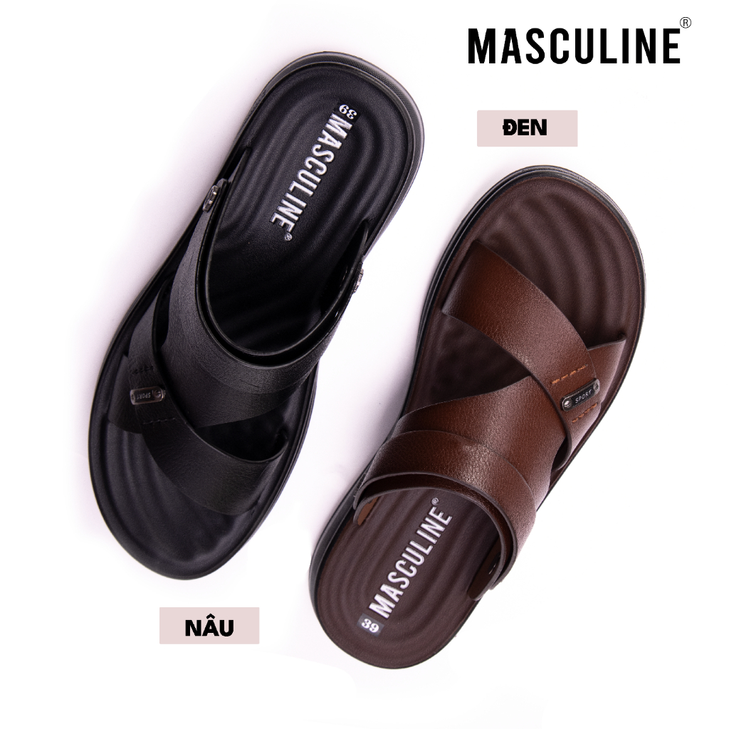 Dép nam Masculine MDL606 dép trung niên quai chéo có hậu da Microfiber đế PU êm nhẹ chống trơn