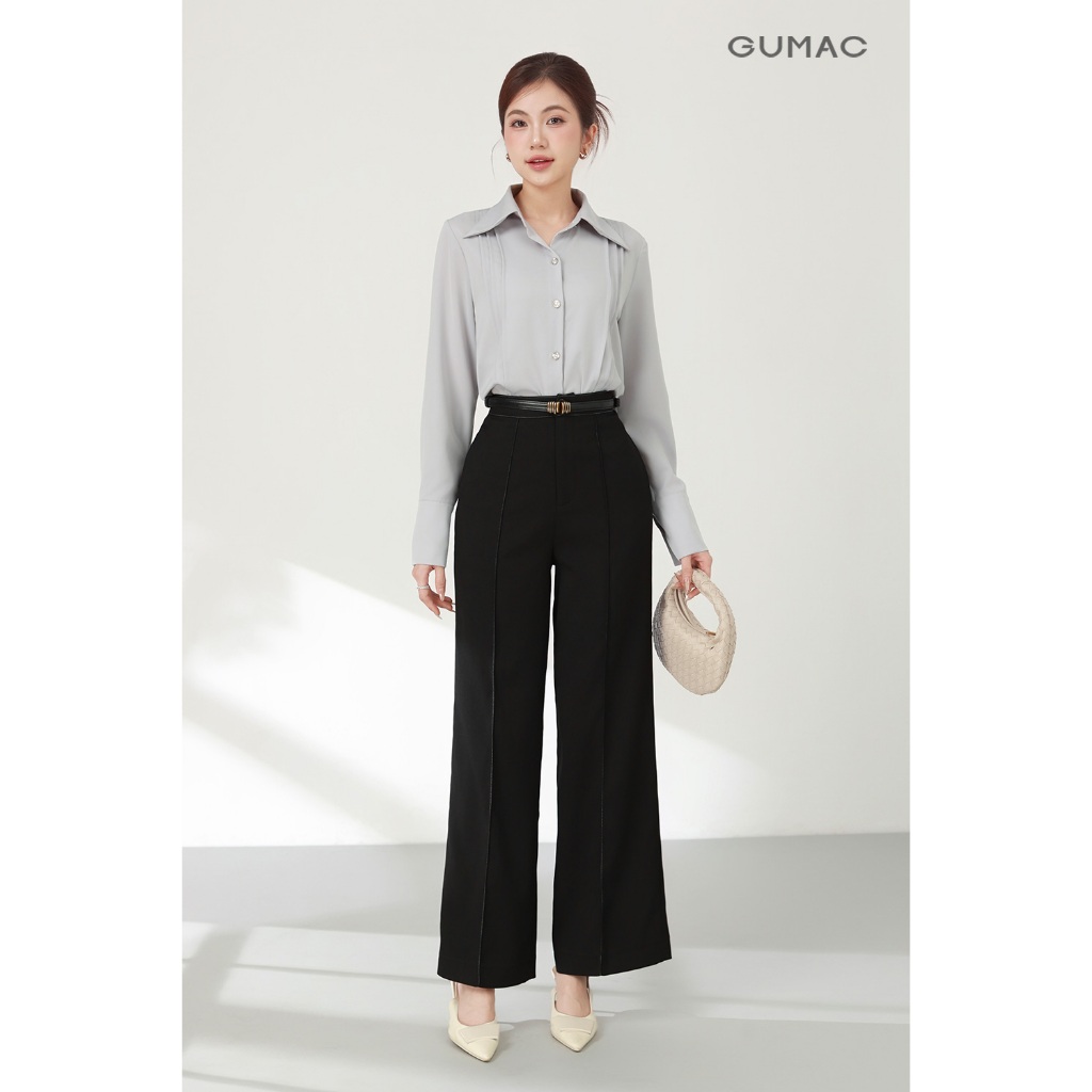 Quần tây ống suông nữ GUMAC chạy chỉ nổi có túi sườn chất siêu len mềm mịn QF03014