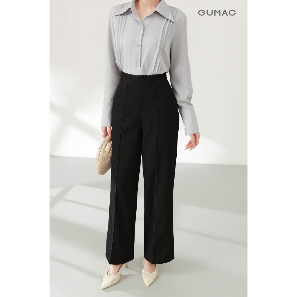 Quần tây ống suông nữ GUMAC chạy chỉ nổi có túi sườn chất siêu len mềm mịn QF03014