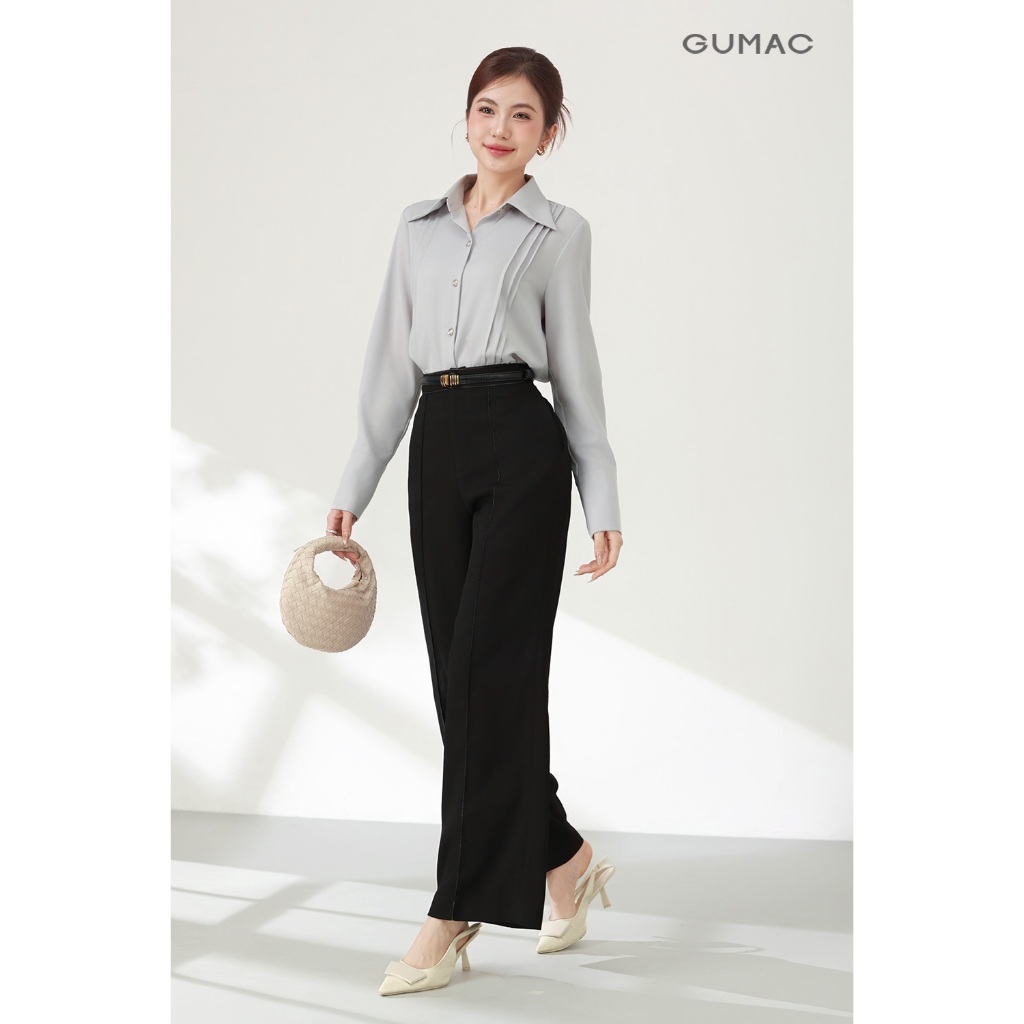 Quần tây ống suông nữ GUMAC chạy chỉ nổi có túi sườn chất siêu len mềm mịn QF03014