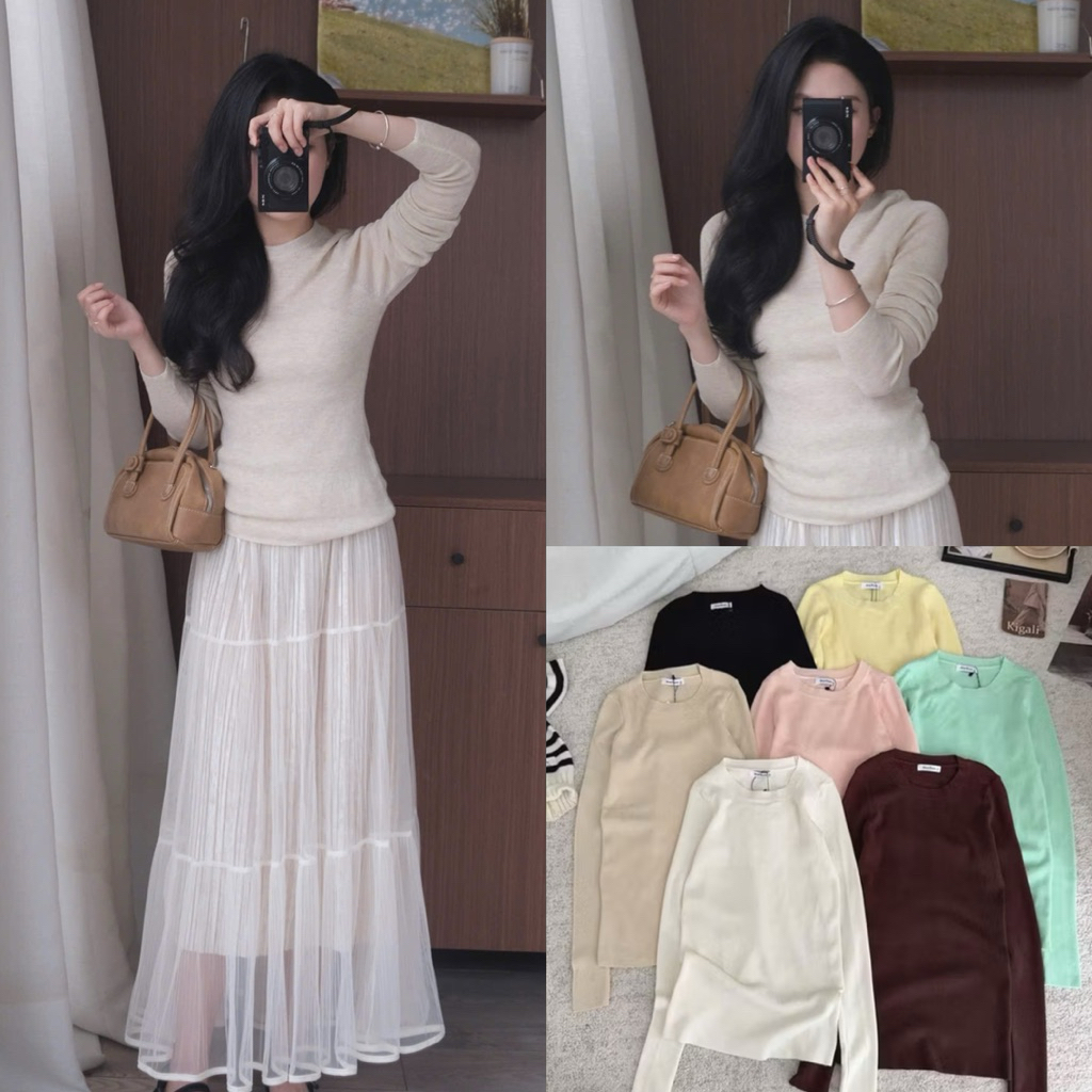 Áo len tăm trơn dài tay cổ tròn (QC Loại 1) Nữ the.sweaterweather TSW