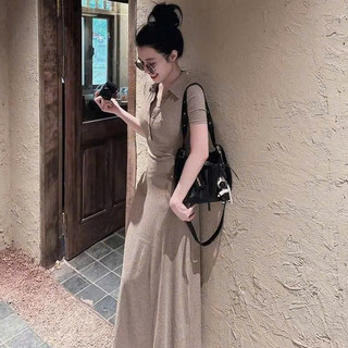 Váy Body Thun Trơn Cổ Polo Phối CúC Dáng Dài Đơn Giản Sang Chảnh Siêu Xinh