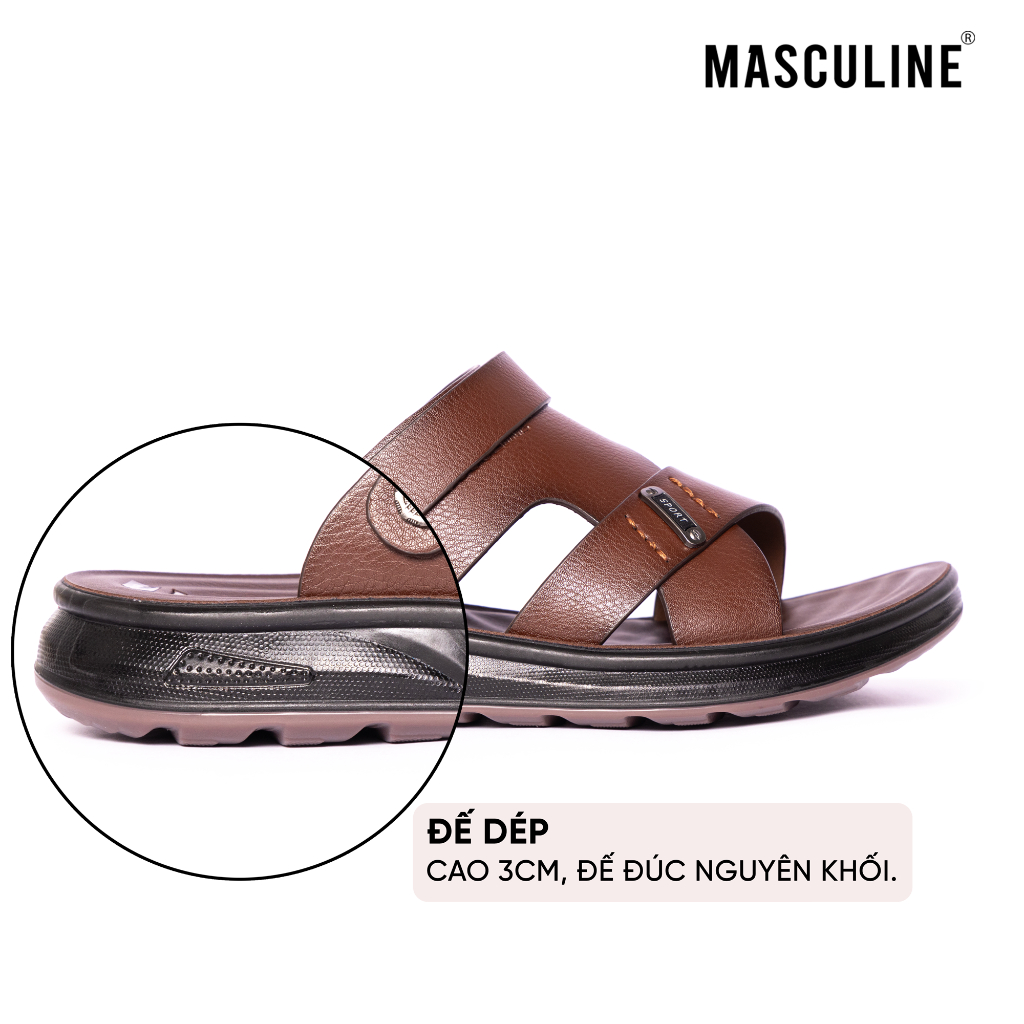 Dép nam Masculine MDL606 dép trung niên quai chéo có hậu da Microfiber đế PU êm nhẹ chống trơn