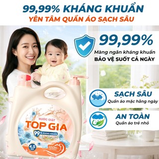 (Mua 1 Tặng 1) Nước Giặt Xả TopGia 2 Vòi Can 4.5KG, Lưu Hương 100H, Kháng Khuẩn 99% Thơm Dịu Nhẹ