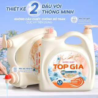 (Mua 1 Tặng 1) Nước Giặt Xả TopGia 2 Vòi Can 4.5KG, Lưu Hương 100H, Kháng Khuẩn 99% Thơm Dịu Nhẹ