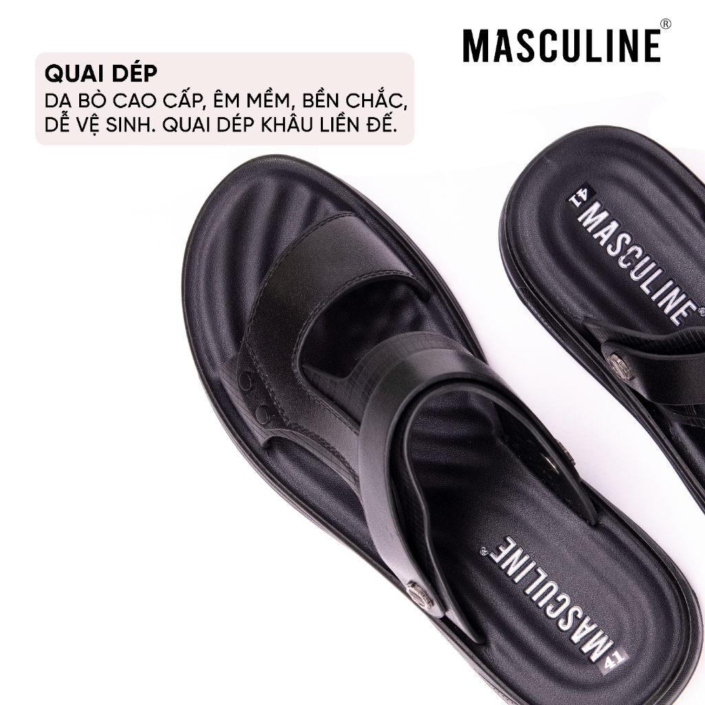 Dép nam trung niên Masculine MDL607 Da bò thật quai chéo có hậu đế PU bền chắc chống trượt