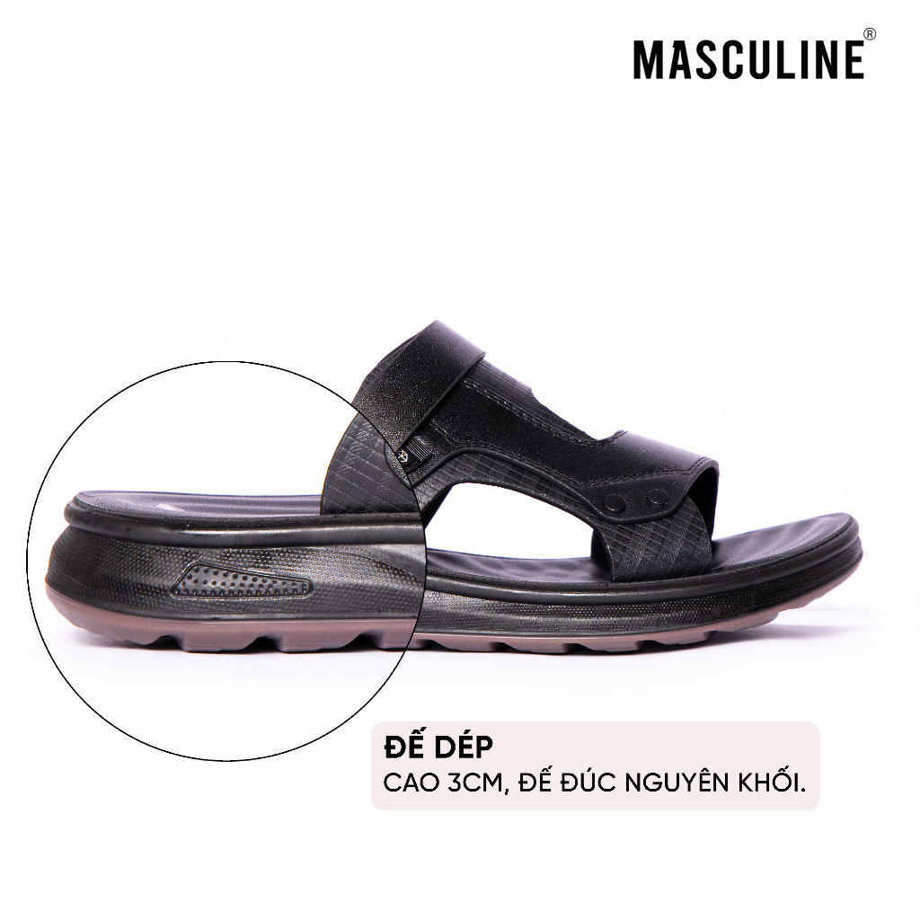 Dép nam trung niên Masculine MDL607 Da bò thật quai chéo có hậu đế PU bền chắc chống trượt