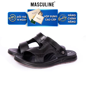 Dép nam trung niên Masculine MDL607 Da bò thật quai chéo có hậu đế PU bền chắc chống trượt