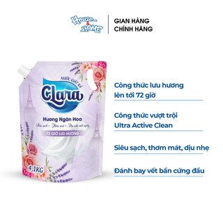 Combo 2 Túi Nước Giặt Xả Clara Hương Ngàn Hoa 4.1Kg NGDD03 Giặt Sạch Sâu Lưu Hương 72 Giờ Dịu Nhẹ Cho Từng Sợi Vải