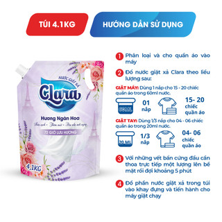 Combo 2 Túi Nước Giặt Xả Clara Hương Ngàn Hoa 4.1Kg NGDD03 Giặt Sạch Sâu Lưu Hương 72 Giờ Dịu Nhẹ Cho Từng Sợi Vải