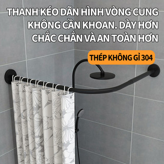 ZiinLife Thanh Treo Rèm Inox 304 Hình Cánh Cung - Co Giãn Chịu Lực Tốt, Không Cần Khoan, Dùng Cho Phòng Tắm & Bếp