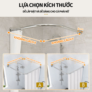 ZiinLife Thanh Treo Rèm Inox 304 Hình Cánh Cung - Co Giãn Chịu Lực Tốt, Không Cần Khoan, Dùng Cho Phòng Tắm & Bếp