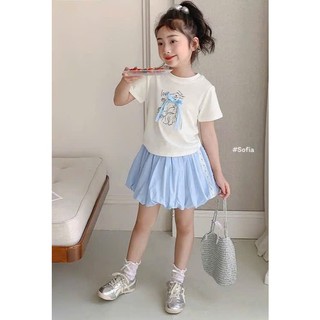 [B&G] Sét váy áo thun cotton kèm chân váy xanh dễ thương cho bé gái từ 10-45kg