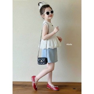 [B&G] Sét váy jean mềm phối áo thun sát nách xèo cho bé gái từ 10-45kg(2-12 tuổi)