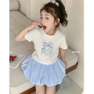 [B&G] Sét váy áo thun cotton kèm chân váy xanh dễ thương cho bé gái từ 10-45kg