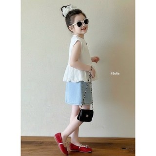 [B&G] Sét váy jean mềm phối áo thun sát nách xèo cho bé gái từ 10-45kg(2-12 tuổi)