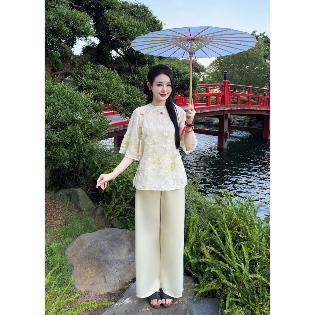 Pháp Phục Lễ Chùa An Mã Tơ Thêu Hoa Bay New