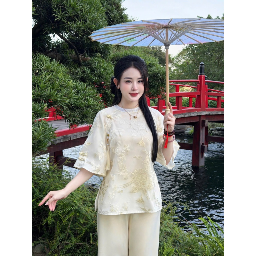 Pháp Phục Lễ Chùa An Mã Tơ Thêu Hoa Bay New