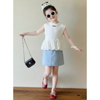 [B&G] Sét váy jean mềm phối áo thun sát nách xèo cho bé gái từ 10-45kg(2-12 tuổi)