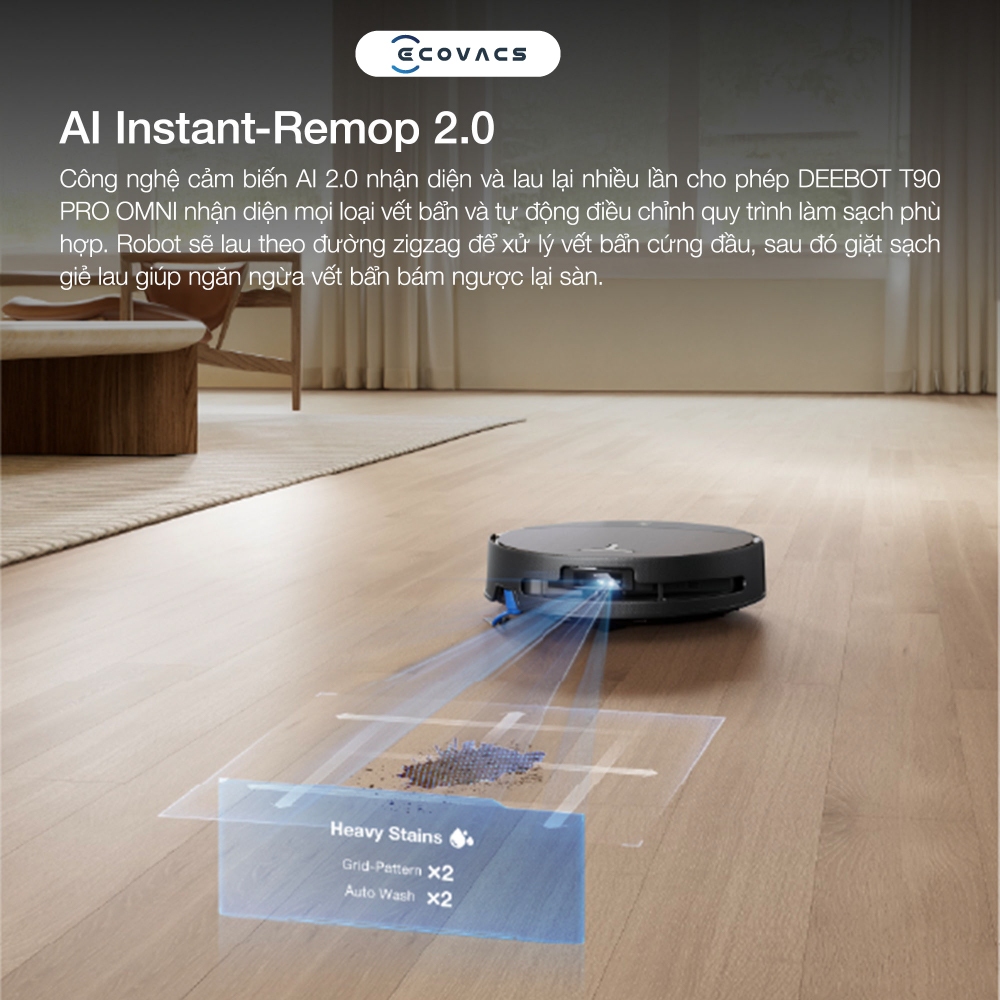 Robot hút bụi thông minh Ecovacs T90 PRO OMNI - Lực hút tối đa 30.000 Pa - AI Stain Detection 2.0 - Bảo hành 24 Tháng