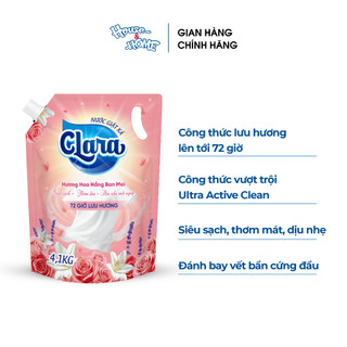 Combo 2 Túi Nước Giặt Xả Clara Hương Hoa Nắng Ban Mai 4.1Kg NGLH03 Giặt Sạch Sâu, Lưu Hương 72H, Công Nghệ Ultra Active