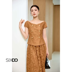 Chân váy ren nâu xòe SIXDO (Brown Lace Flared Skirt)