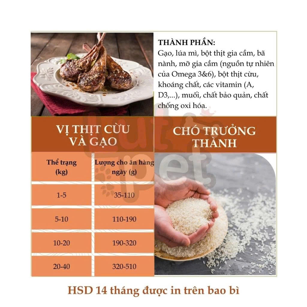 Thức ăn hạt Ganador Premium cho chó trưởng thành vị Cừu & Gạo phát triển xương và cơ bắp, gói 1.5KG