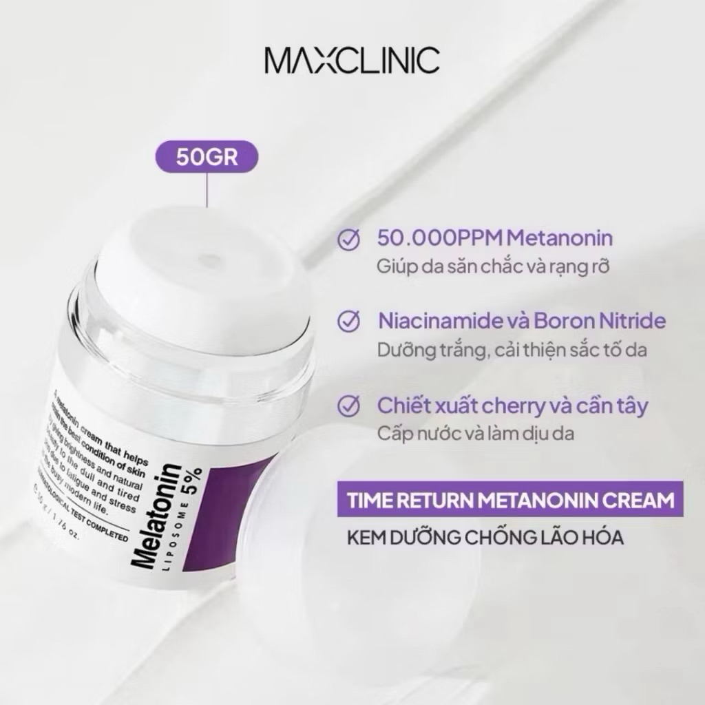 Kem dưỡng chống lão hóa MAXCLINIC Time Return Melatonin Cream kem melatonin hạn 2028 HQ IS9