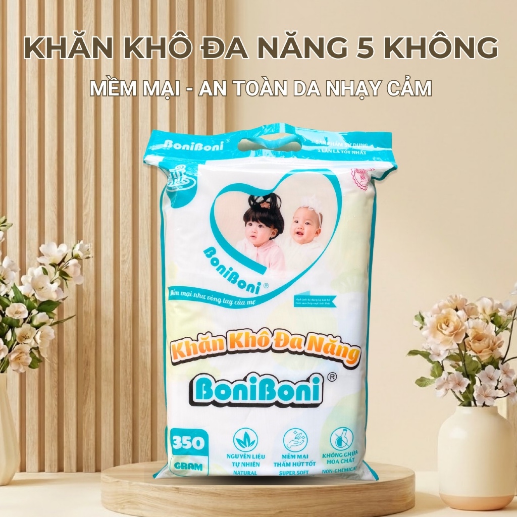 Khăn Khô Đa Năng BABIONE Boni Khăn Vải Không Dệt Dùng Một Lần Mềm Mại An Toàn Da Bé 300/350/500gr
