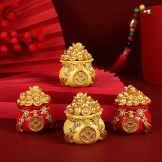 Set 3 Hũ Đựng Muối Gạo Tài Lộc, Tiền Vào Như Nước, Hũ Thần Tài May Mắn Trang Trí Bàn Thờ Thần Tài, Bàn Làm Việc Tết