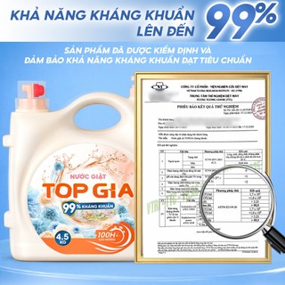 (Mua 1 Tặng 1) Nước Giặt Xả TopGia 2 Vòi Can 4.5KG, Lưu Hương 100H, Kháng Khuẩn 99% Thơm Dịu Nhẹ