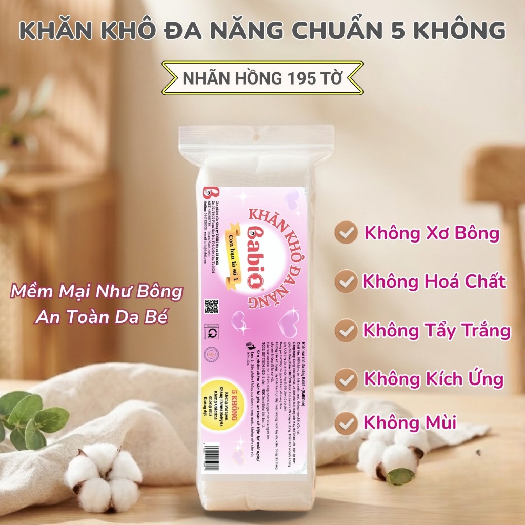 Khăn Khô Đa Năng BABIONE Boni Khăn Vải Không Dệt Dùng Một Lần Mềm Mại An Toàn Da Bé 300/350/500gr