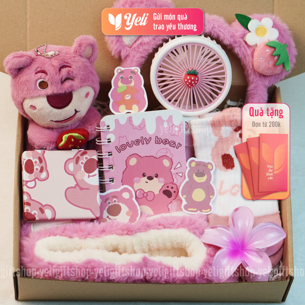 Quà tặng gấu dâu Lotso, Capybara cho bạn gái, người thân, Combo quà tặng phụ kiện, Sét quà gấu dâu, Capybara Yeli Shop